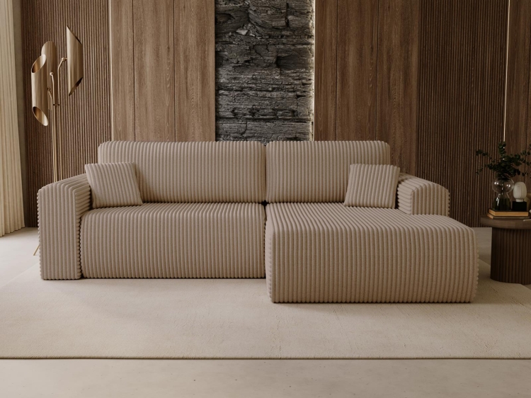 Sztruksowy narożnik szeroki przytulna tkanina ciemny beż COMFS