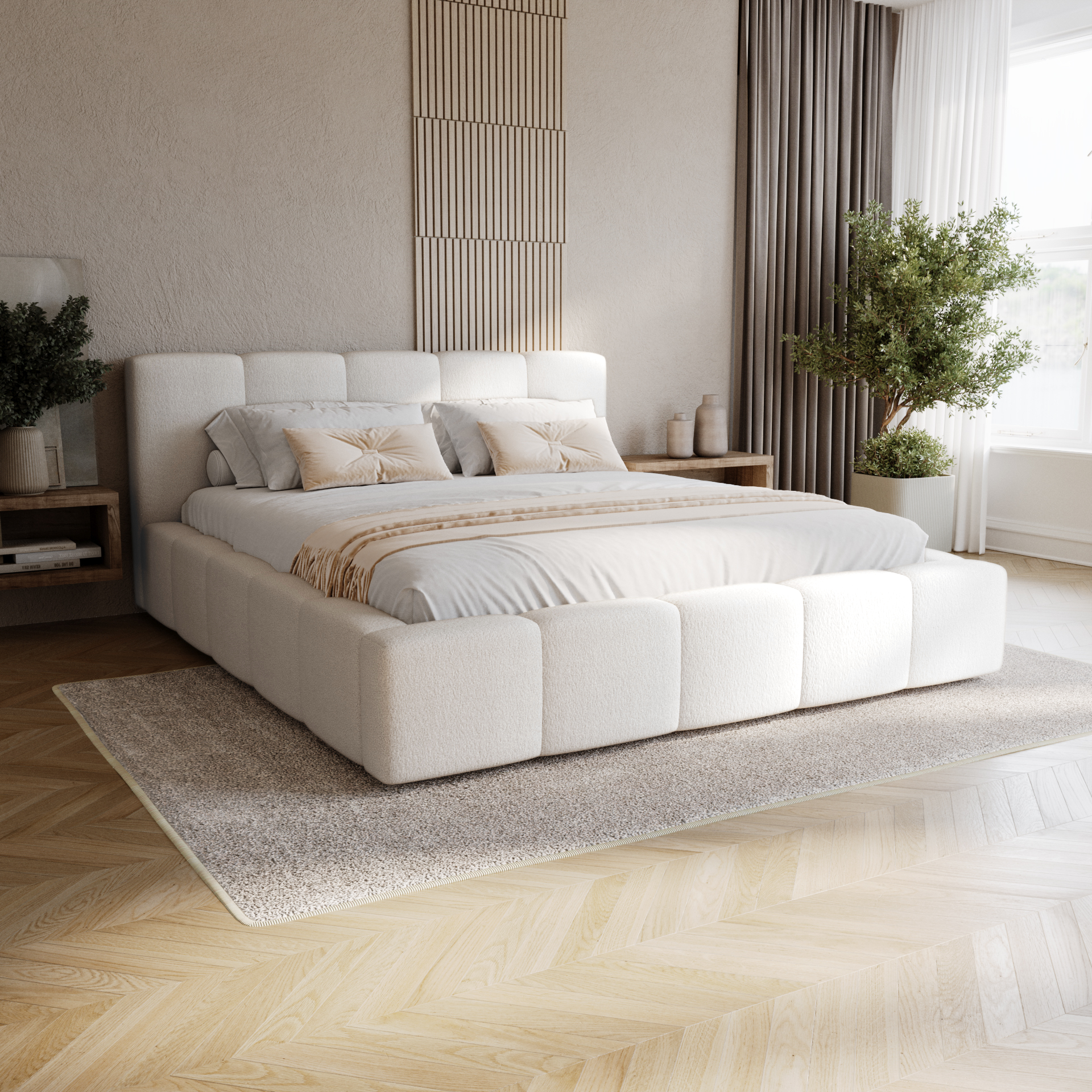 Łóżko tapicerowane boucle baranek